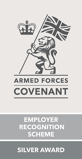 Armed Forces Convenant. Employer Recognition Scheme. Silver Award Winner 2019. Proudly supporting those who serve.
